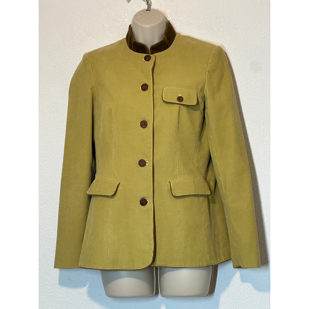 J. McLaughlin Yellow Corduroy Blazer Velvet Collar Fruit Print Lining Sz 2